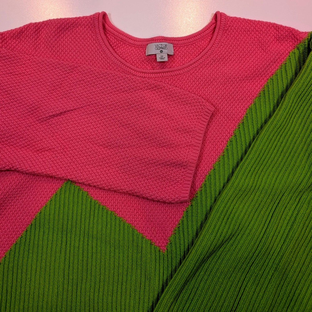 Victor Glemaud x Target Pink Green Colorblock Knit Sweater Womens 1X Crewneck